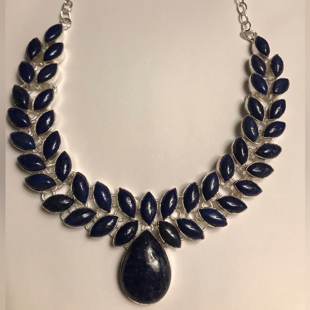 Lapis Lazuli Stamped 925 Sterling Silver Necklace